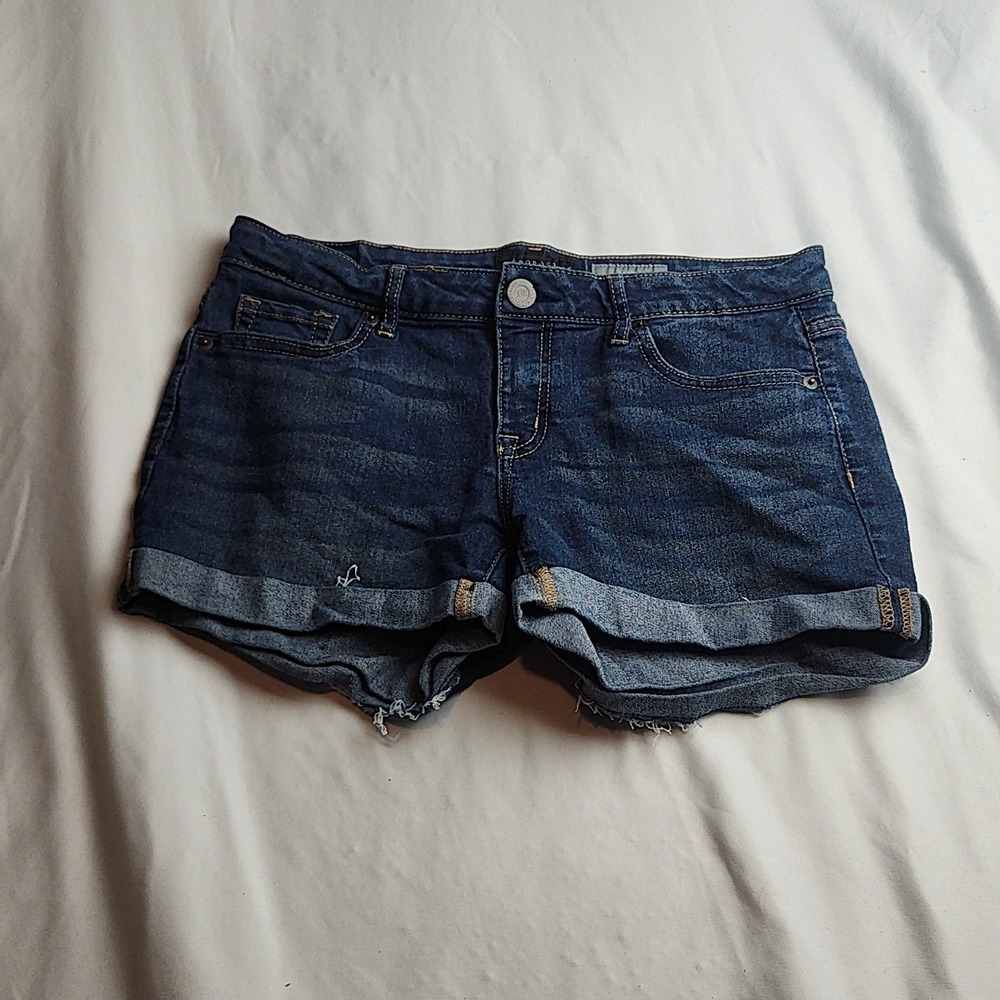 Aeropostale Midi Rise Cutoff Cuffed Denim Jean Shorts Dark Wash Women's Size 6